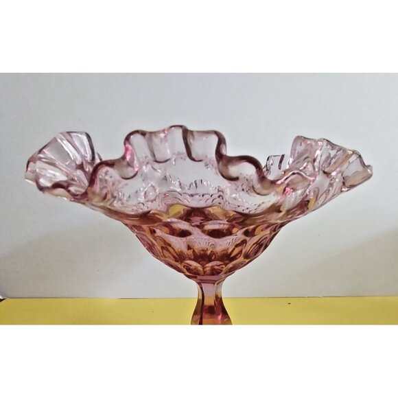 Fenton Peach Pink Glass Footed Bowl Double Ruffled Rim. 7" Tall 8" wide - Picture 11 of 15